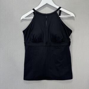 Lands’ End High Neck Keyhole Tankini Top Swimwear Womens 12 Black Built In Bra